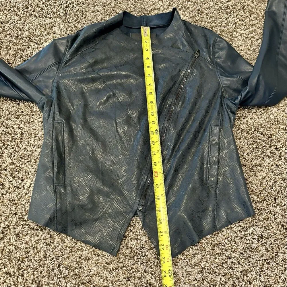 Blank NYC Jacket Large Dark Blue Faux Leather Zip Front Pockets - Picture 10 of 15